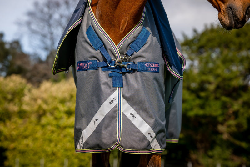 Amigo Pony Bravo 12 Plus 0g Turnout Lite Shadow/Navy & Rose