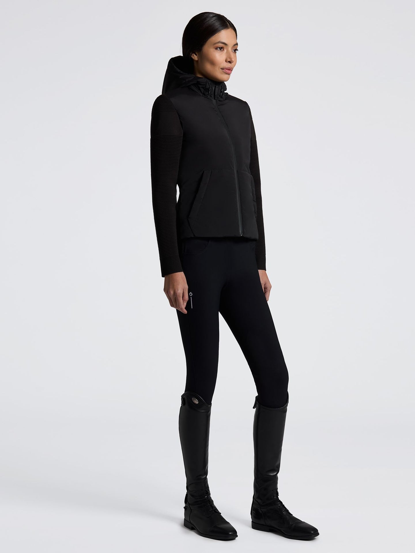 Hybrid Puffer/Tech Knit Hooded Jacket Svart