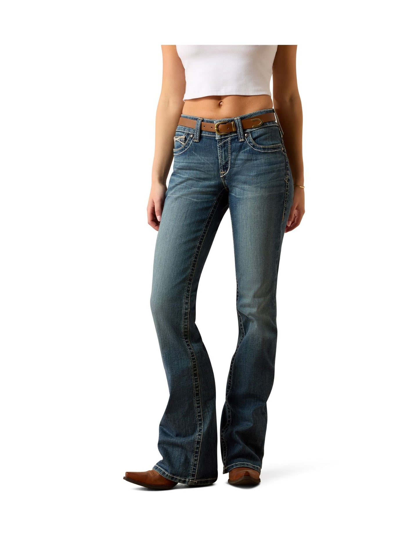Jeans Real Mid Rise Stretch Whipstitch Boot Cut