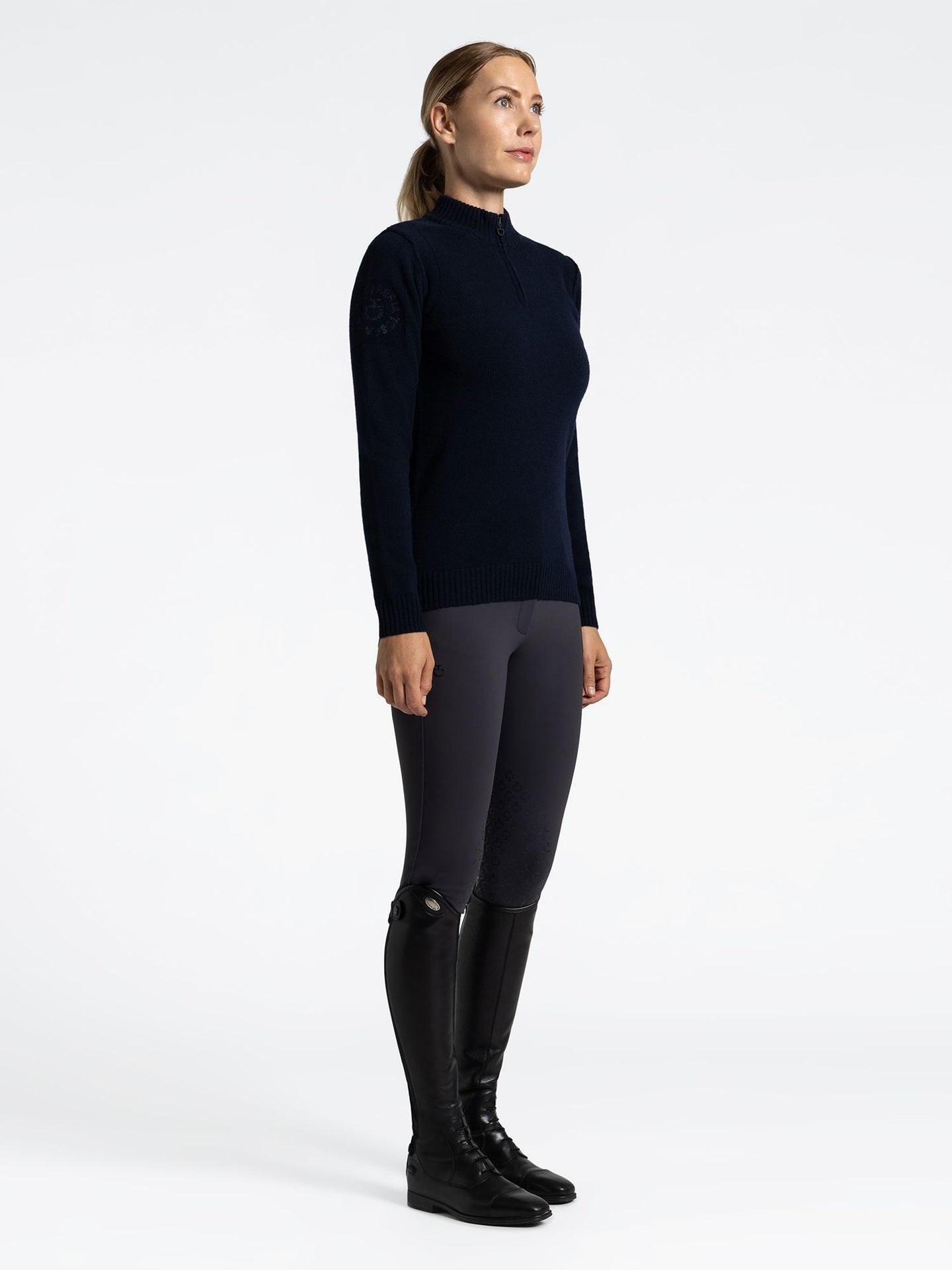 Pure Wool Half Zip Turtleneck Sweater Navy