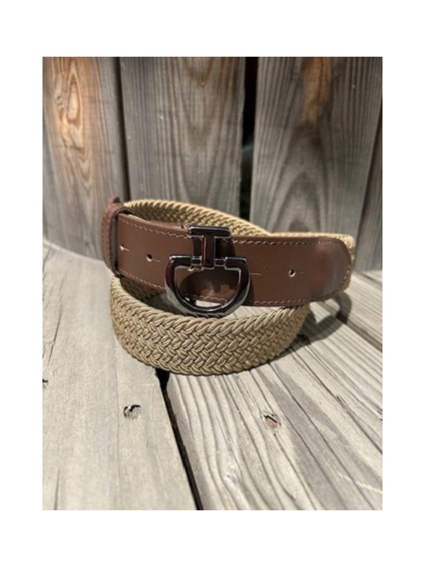 Womens Elastic Belt CT Clasp Beige/Brown