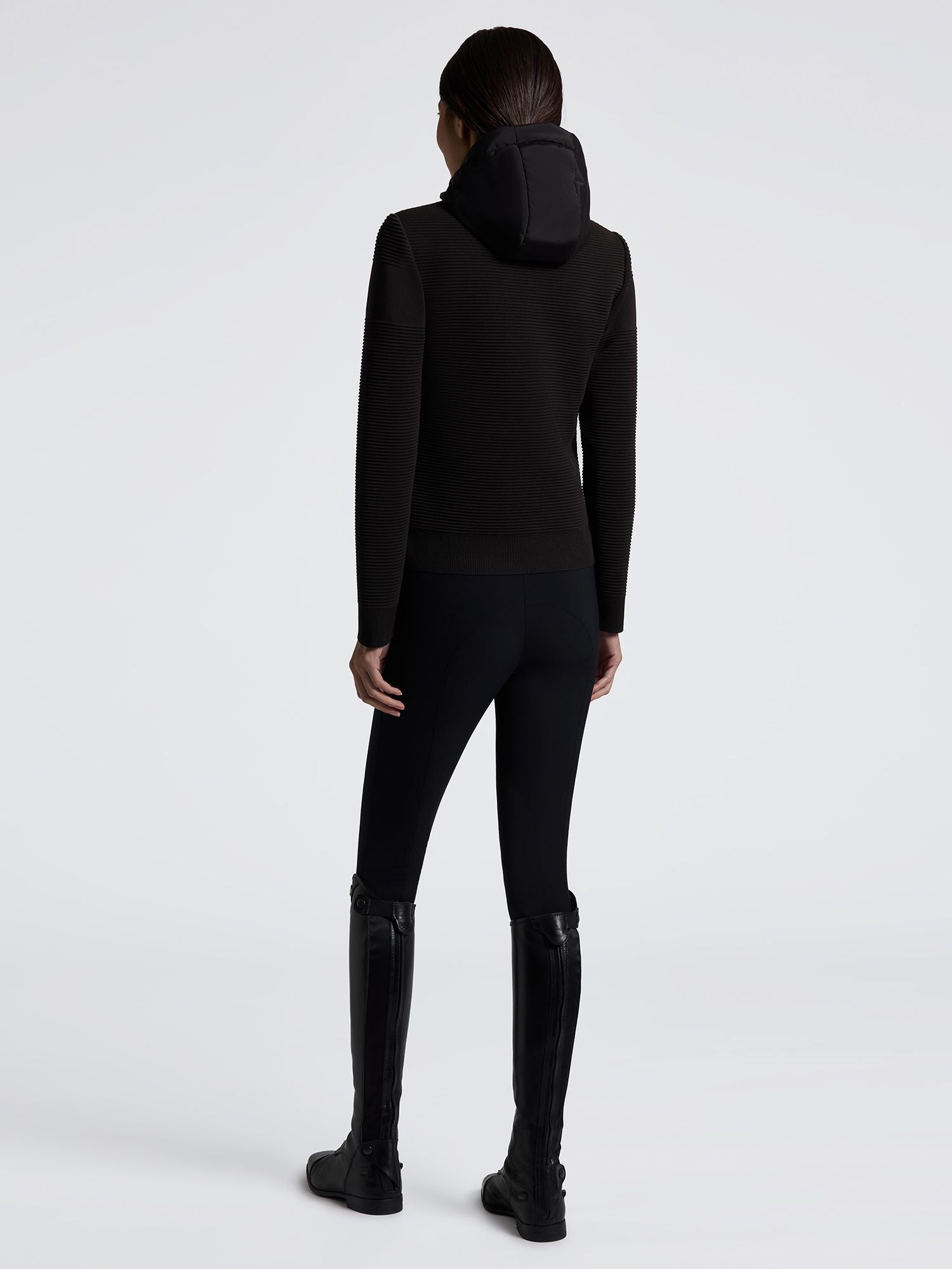 Hybrid Puffer/Tech Knit Hooded Jacket Svart