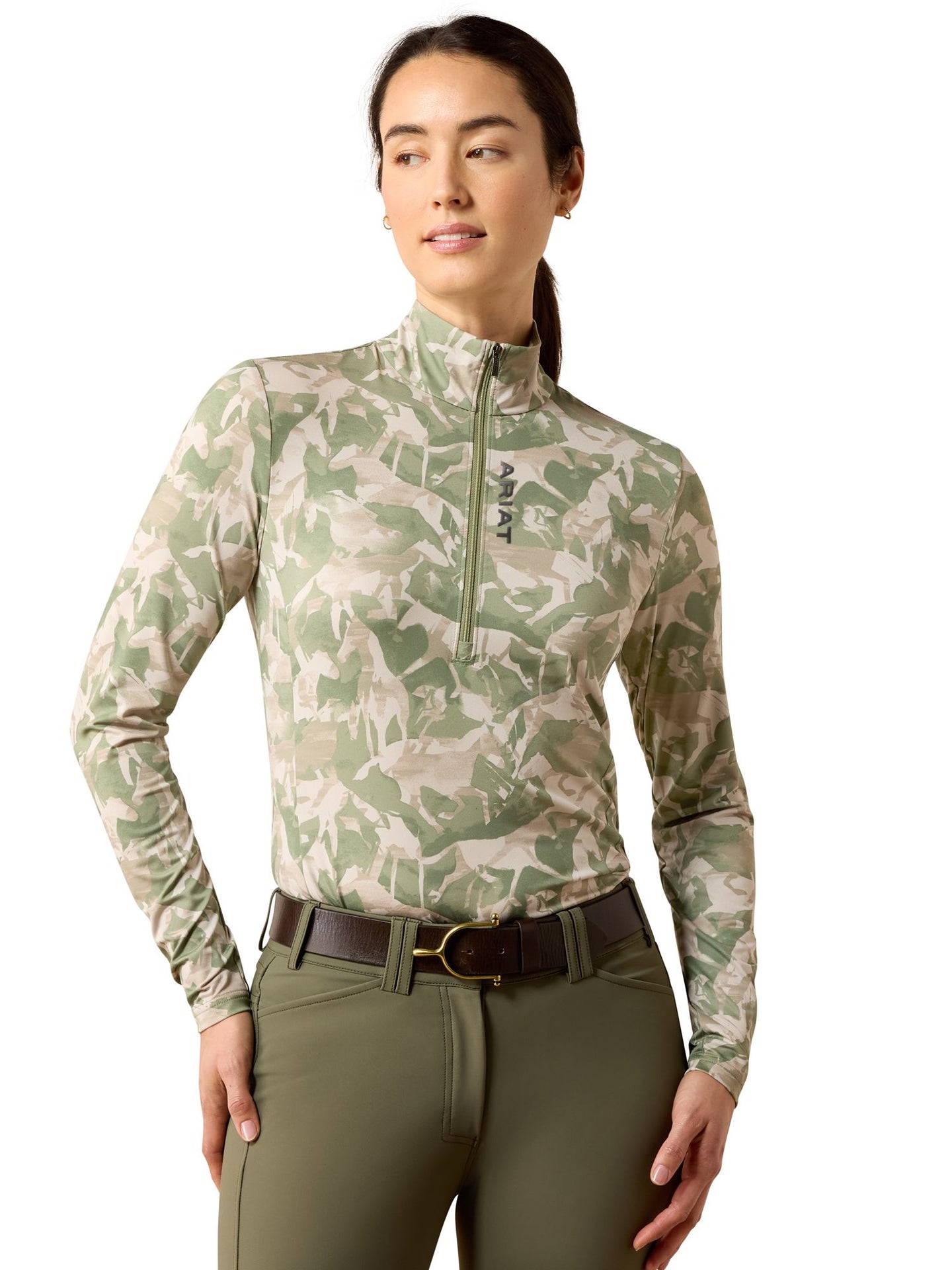 Lunaveil Womens 1/2 Zip Baselayer Olive Coincide Print