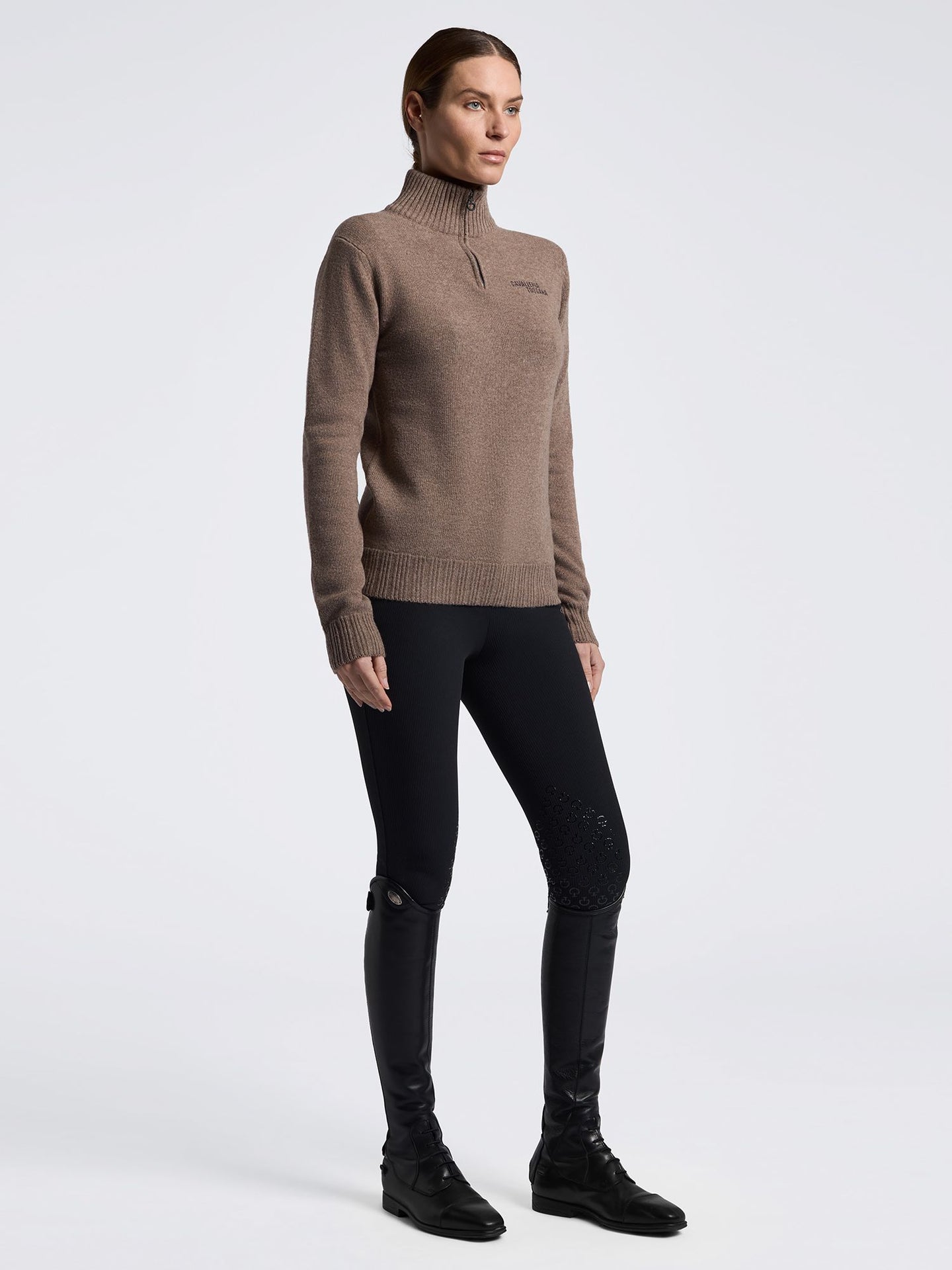 Sweater Pure Wool Half Zip Turtleneck Espresso